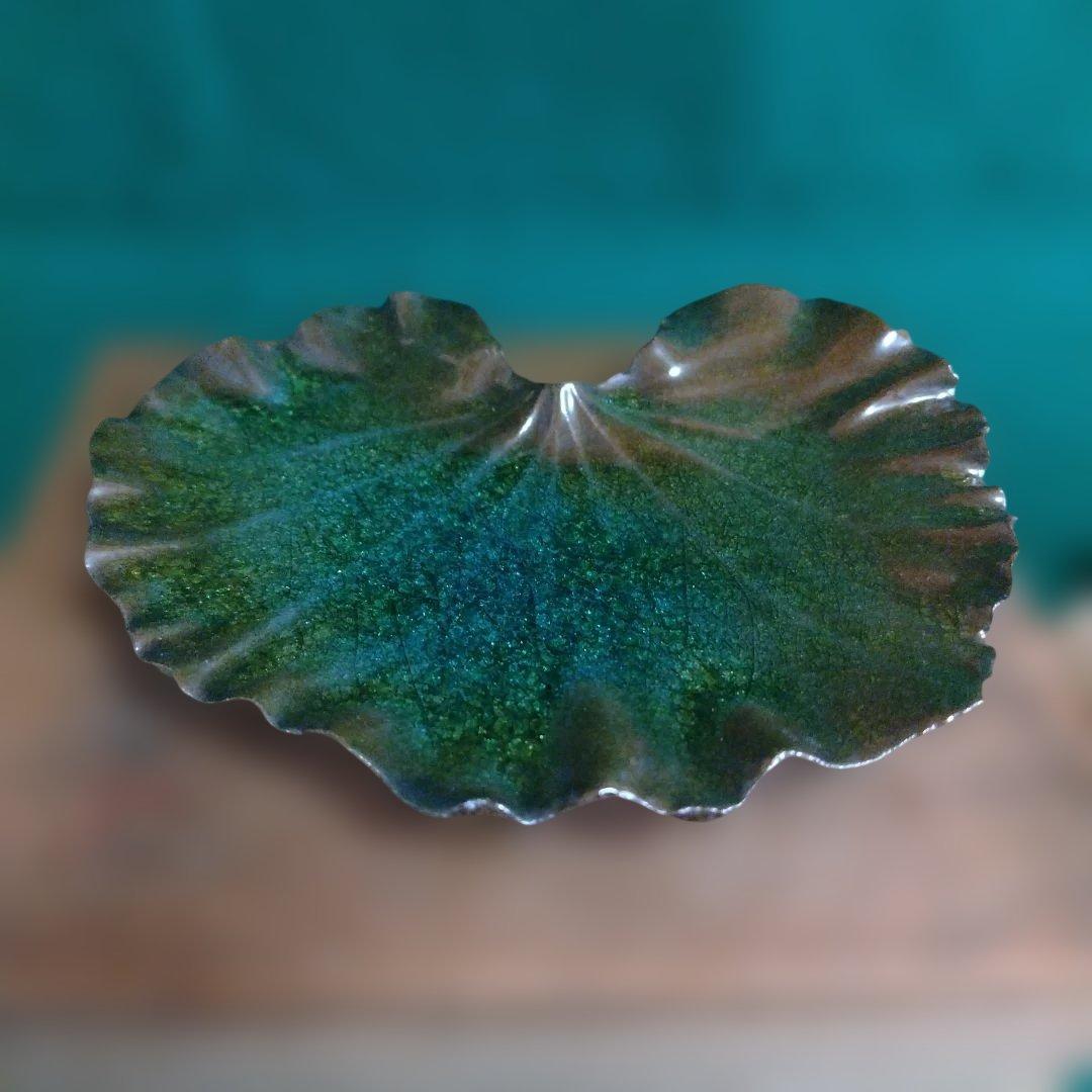 葉形陶器 陶芸品 木箱付き　宇野三吾