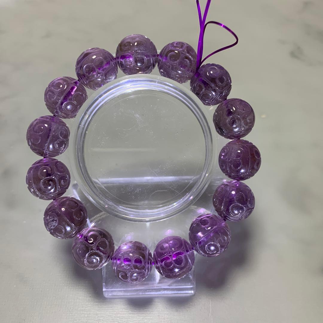 回紋珠アメジストブレスレット 17cm 14ミリ