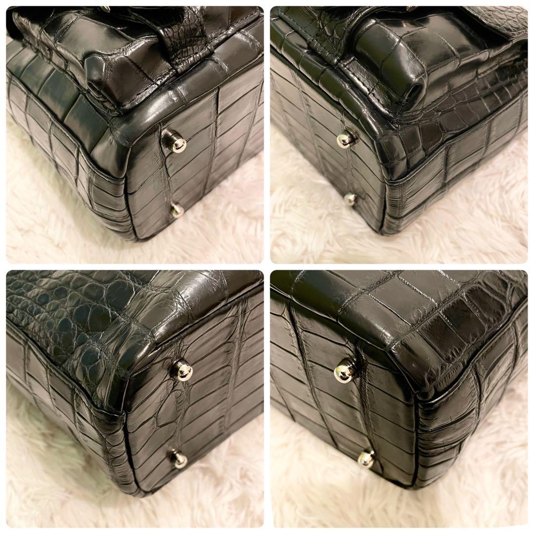 良品★JRA リアルクロコダイル ハンドバッグ ショルダーバッグ 2WAY 黒