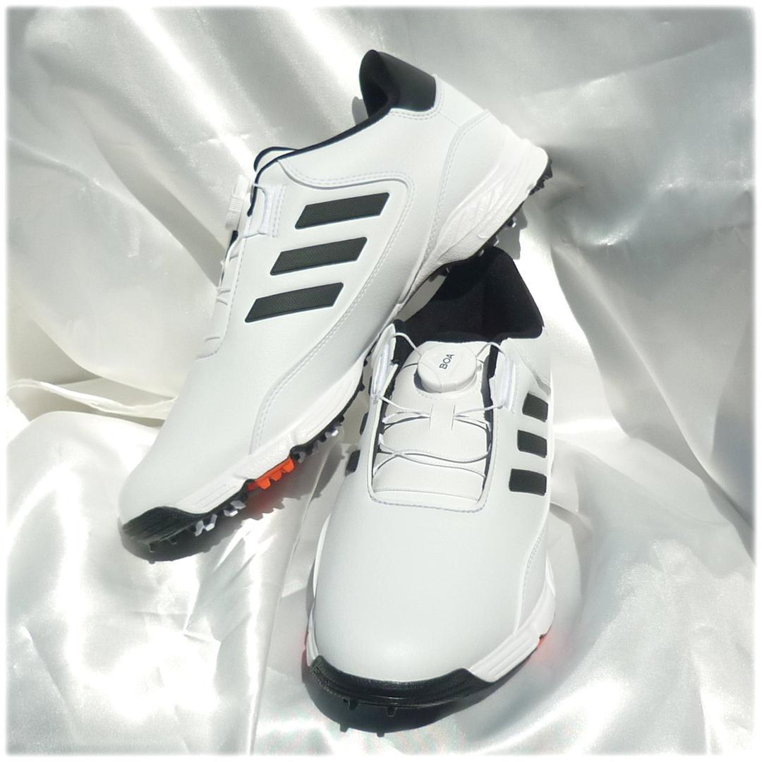 新品27.5cmアディダスゴルフシューズ白BOA 24ダイヤル式 ソフトスパイク