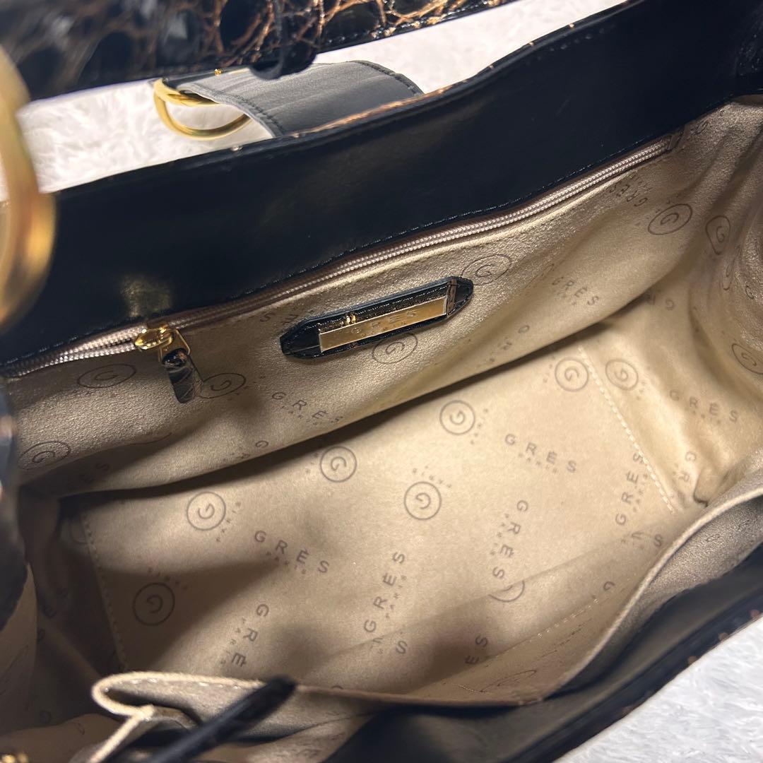 【美品】JRAタグ付 GRES リアル クロコダイル ハンドバッグ