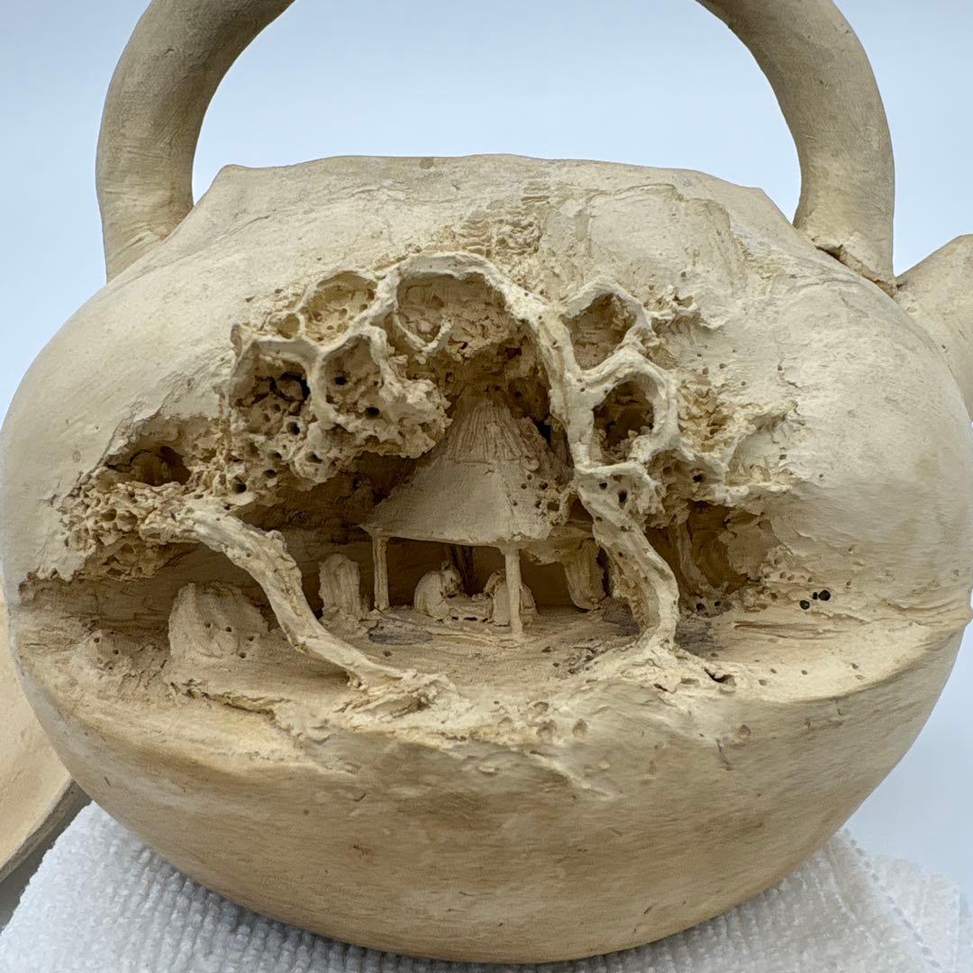 二六焼　佐々木二六　山水彫　急須