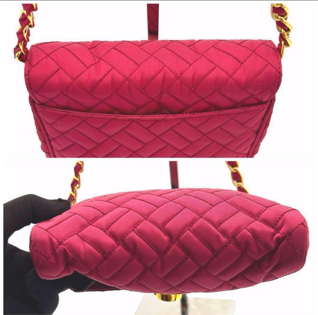 【極美品】 PRADA チェーンショルダーバッグ キルティングピンク