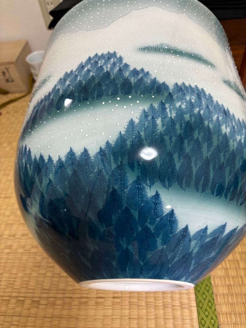 藤井朱明 壺 飾り壺 花器 日展人気作家 花瓶 有田焼 特大雪景色 共箱なし