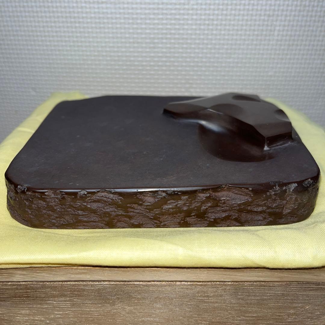 ⭕️赤間硯　名工　堀尾信夫　[芽] 新品美品　共桐箱　希少彫刻硯