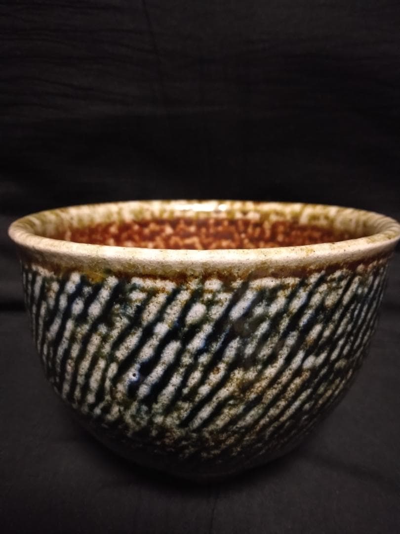 茶碗　人間国宝「島岡達三」作　共箱付塩釉象嵌縄文碗　達三、最上位作品になります。