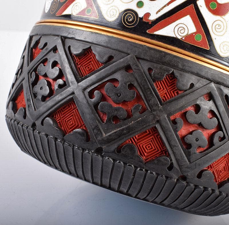 中国　剔紅　堆朱　堆黒　内七宝　雲龍文　三段重箱　H　R5782