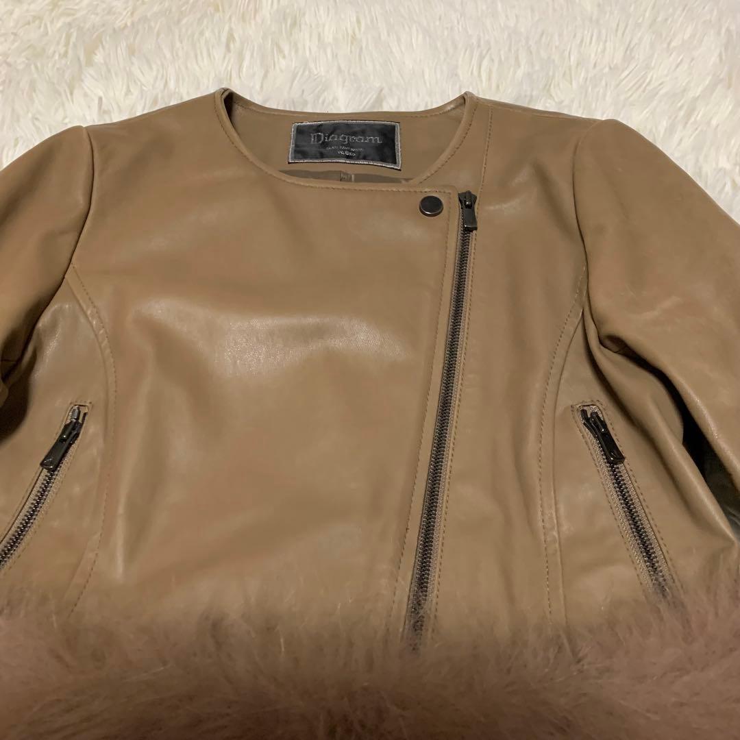 ダイアグラム ライダース ジャケット レザー 羊革 フォックスファー S