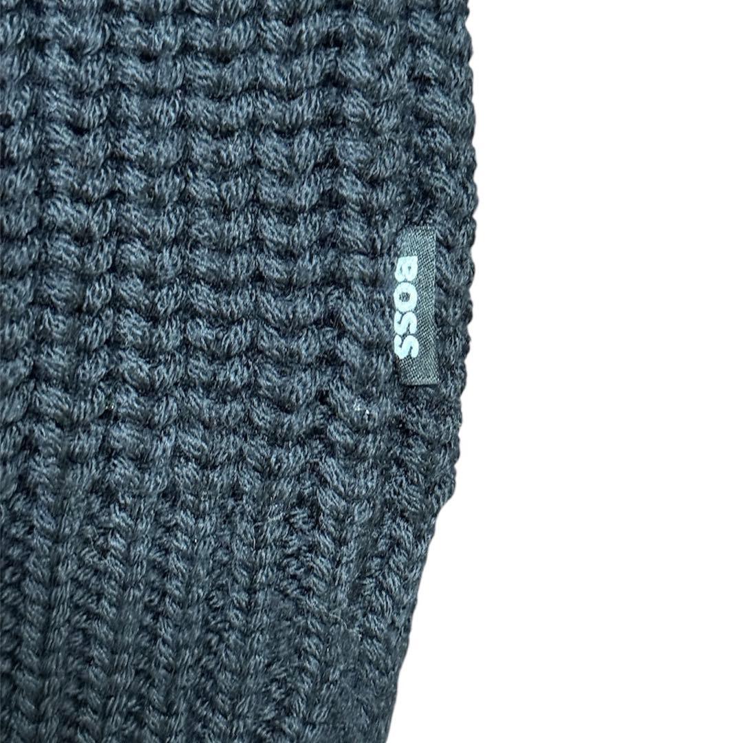【美品】HUGO BOSS リブニット イタリア製糸 ダークネイビー Lサイズ