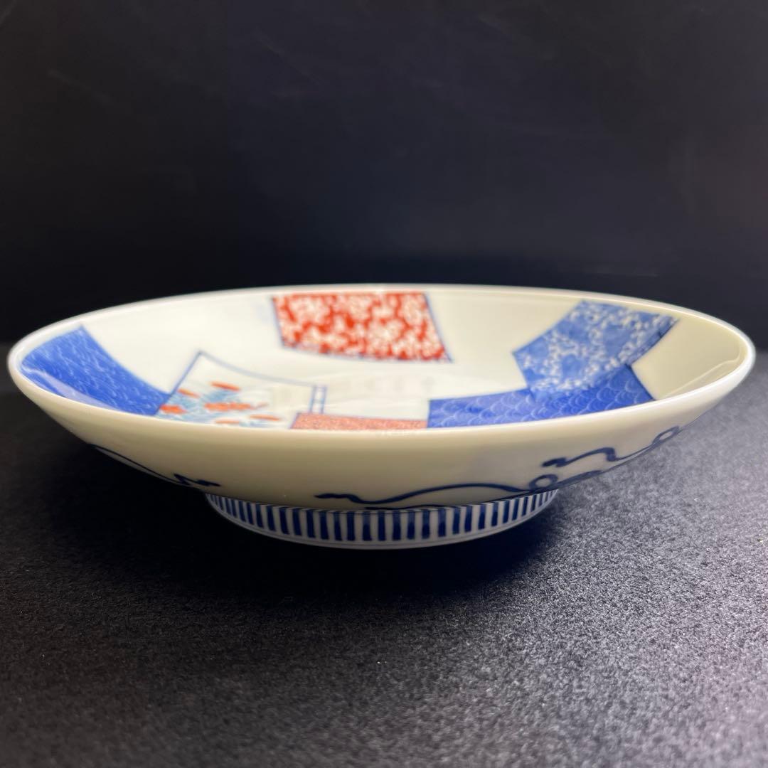 時代　色鍋島　八寸皿　塗木箱付　直径21㎝　東Y8-0109☆2Fタサオ