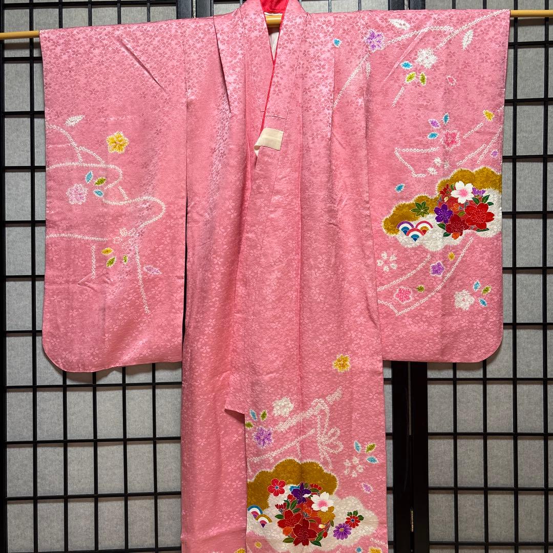 七五三　着物セット　7歳　正絹　絞り　友禅　桜色　美品　新品