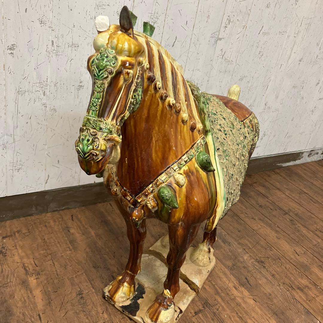 B-壁 中国美術 唐三彩 三彩馬 陶器製 馬置物 馬俑 ホースフィギュア 乗馬