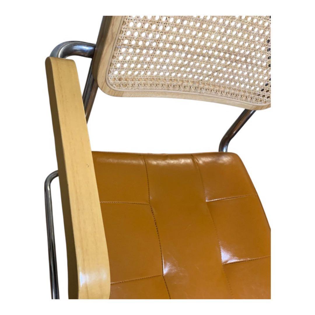 ラタンチェア ダイニングチェア アーム付き 肘掛け　ブラウン