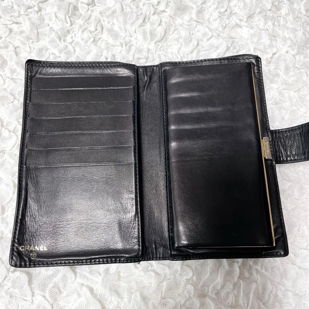 箱付✨CHANEL ブラック　キャビアスキン　レザー　長財布　がま口　ゴールド