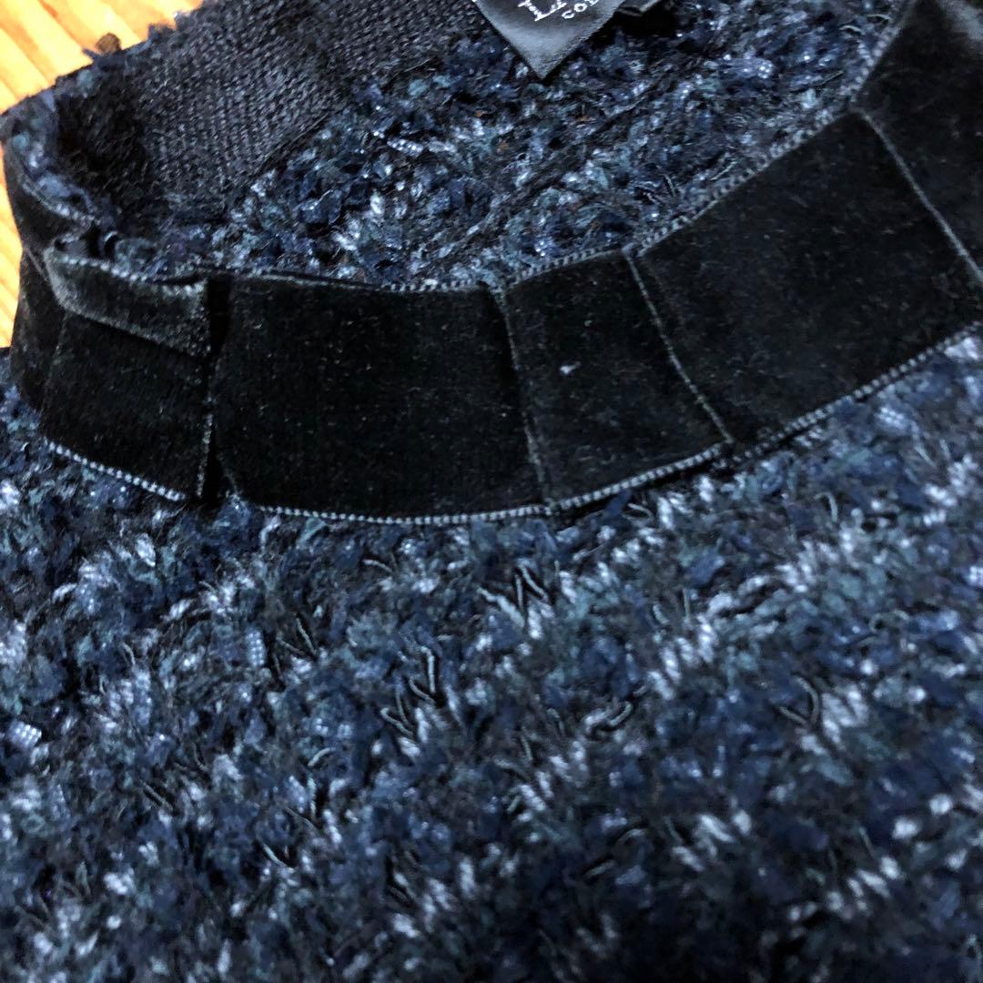 LANVIN ランバンのネイビー ノーカラージャケット ベルベット襟