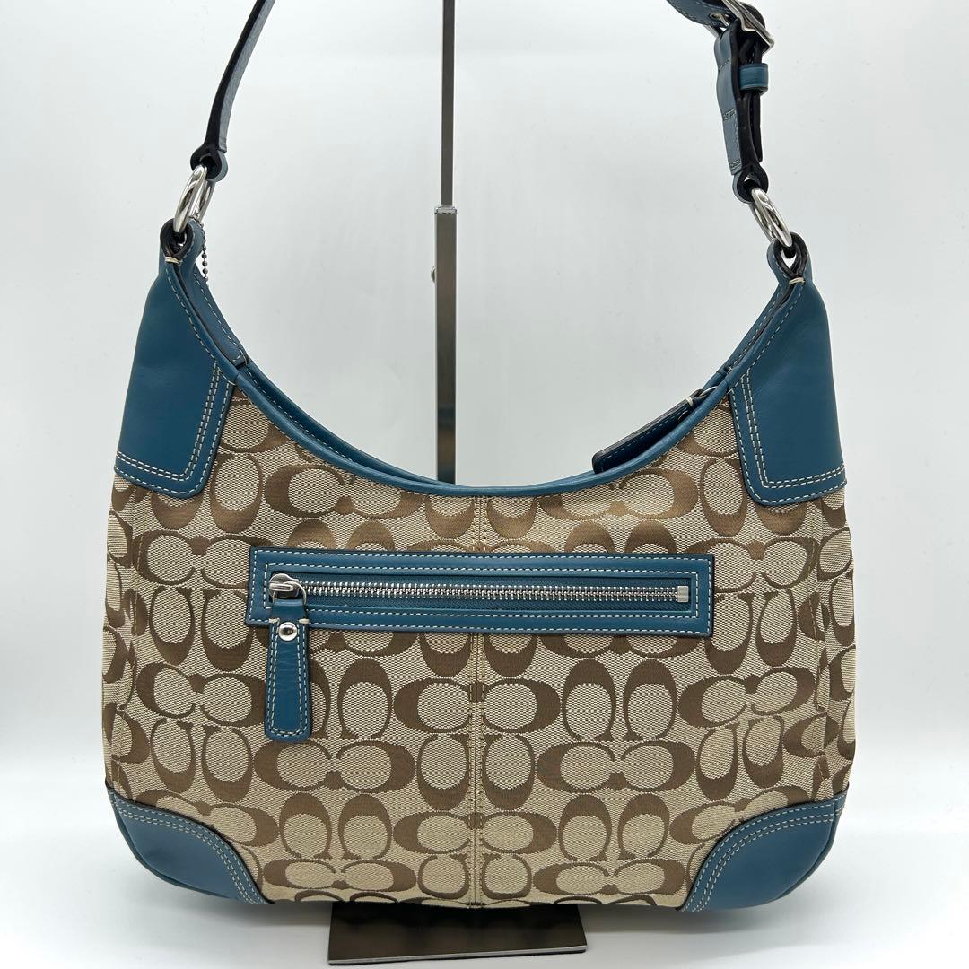 COACH✨シグネチャー ワンショルダーバッグ レザー切替 ターンロック ブルー