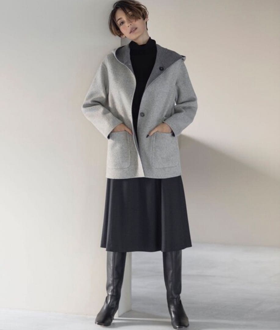 J.PRESSLADIES【リバーシブル】ウールナイロン リバーフーデッドコート