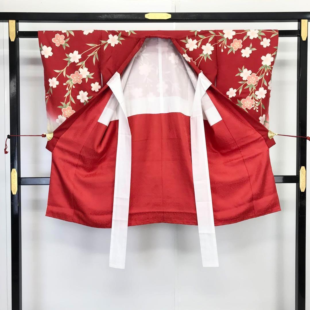 子供着物 お宮参り 七五三 3歳 長襦袢桜と花薬玉 赤色 CK-7017
