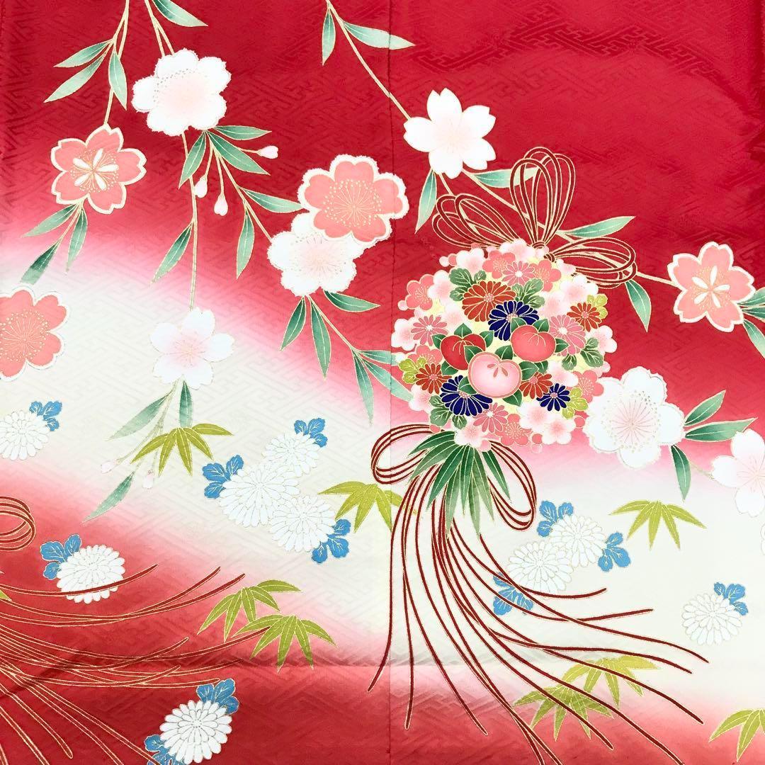 子供着物 お宮参り 七五三 3歳 長襦袢桜と花薬玉 赤色 CK-7017