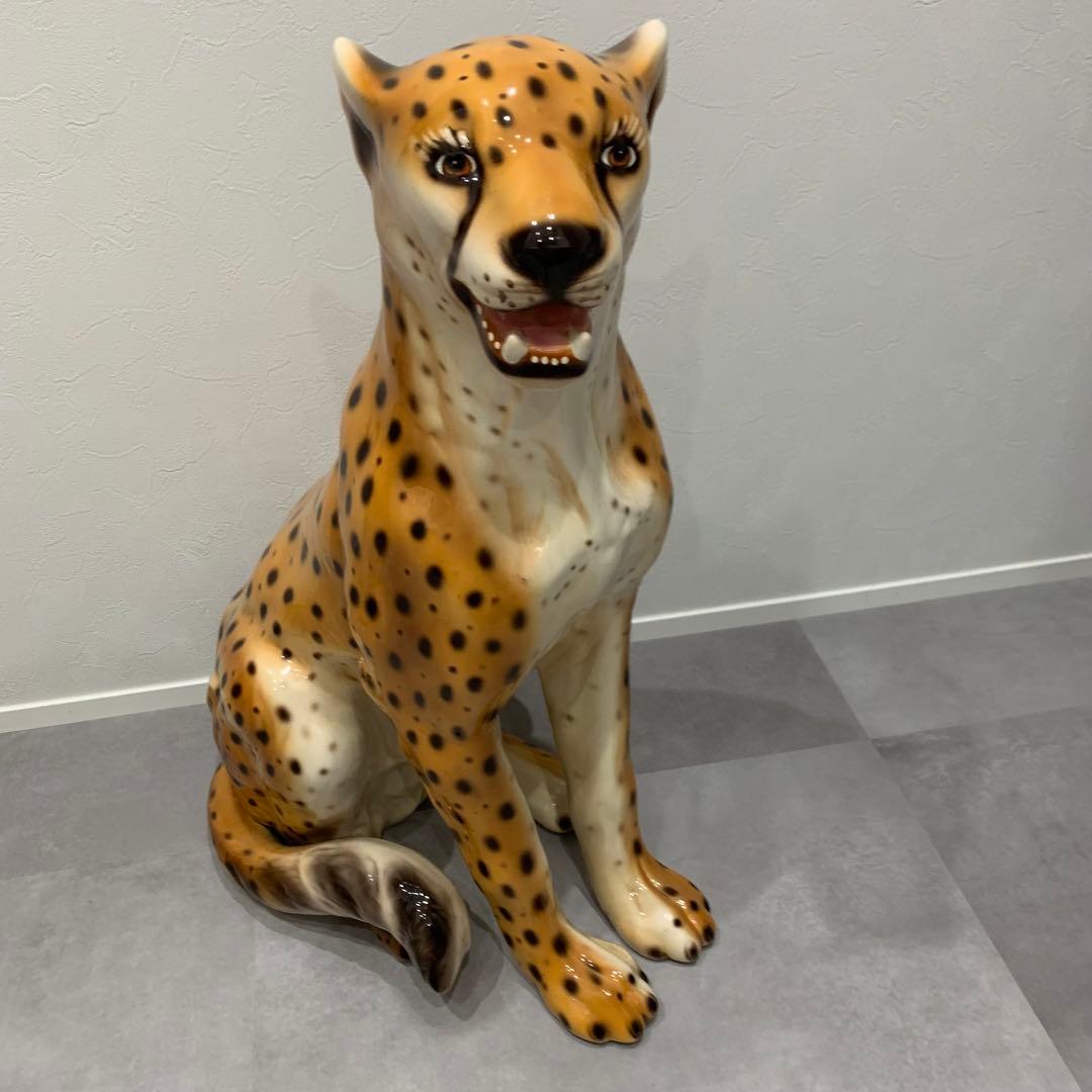 チーター レオパード パンサー ヒョウ ジャガー 陶器 置物 豹 オブジェ