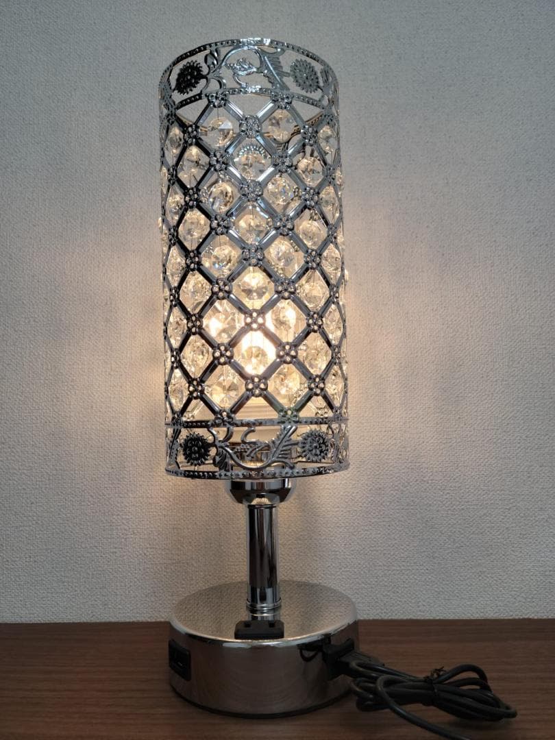 クリスタルテーブルランプ モダン USB充電ポート付き タッチ調光