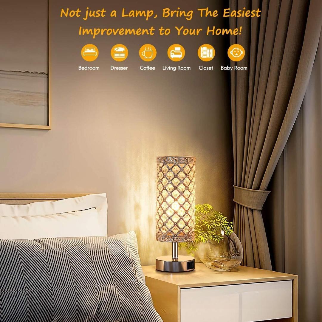 クリスタルテーブルランプ モダン USB充電ポート付き タッチ調光