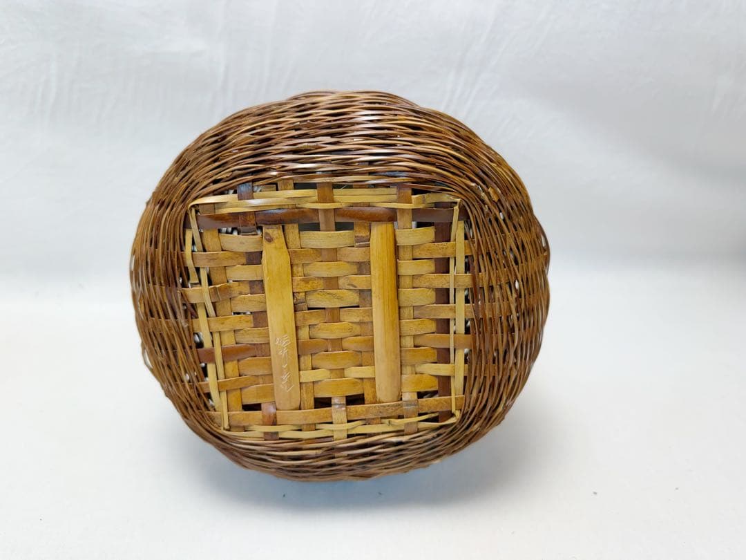 未使用 茶道具 轡 昭竹斎作 竹花入 花籠 竹おとし付き 刻印 茶室 元箱