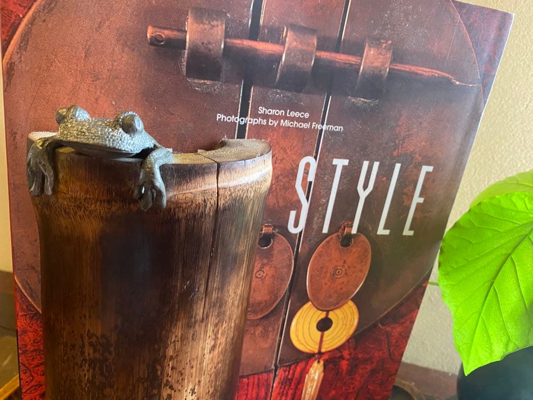 ヴィンテージ　錫製カエル付・ペア　　バンブーブックスタンド　レア