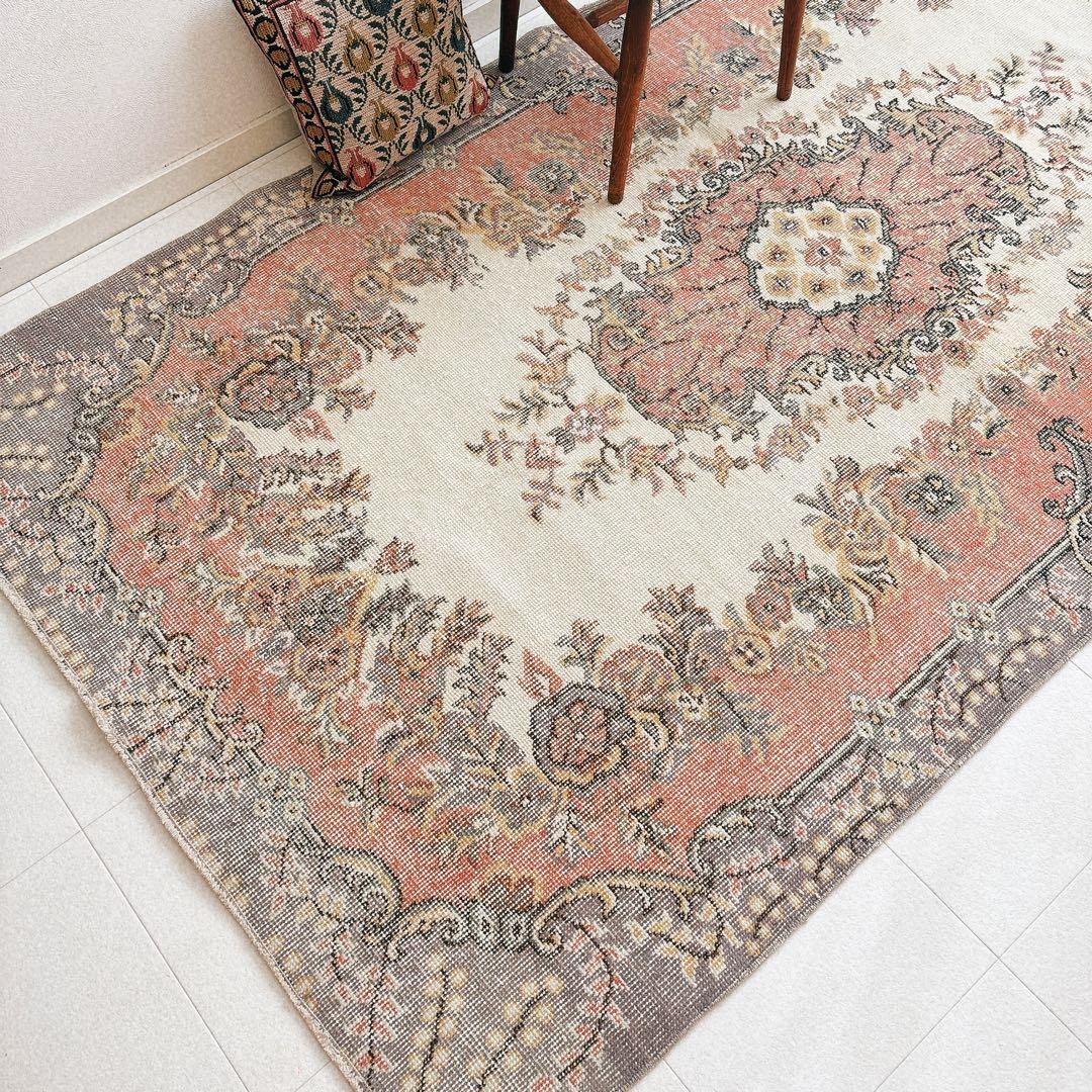 みかんトルコ　ヴィンテージラグ　ピンク　パープル