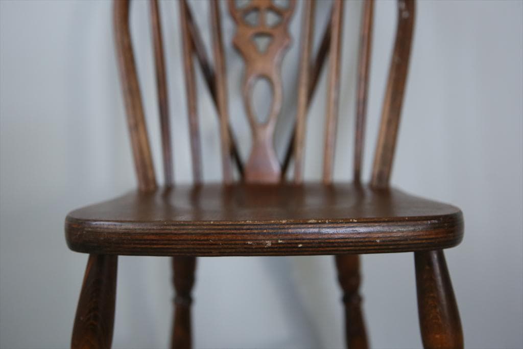 英国アンティーク木製ホイールバックチェア/ダイニングイス/椅子(92-37-5)
