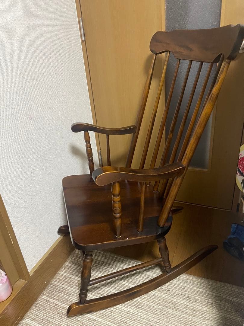 【引取限定】飛騨の家具　木製ロッキングチェア ダークブラウン　葛飾区