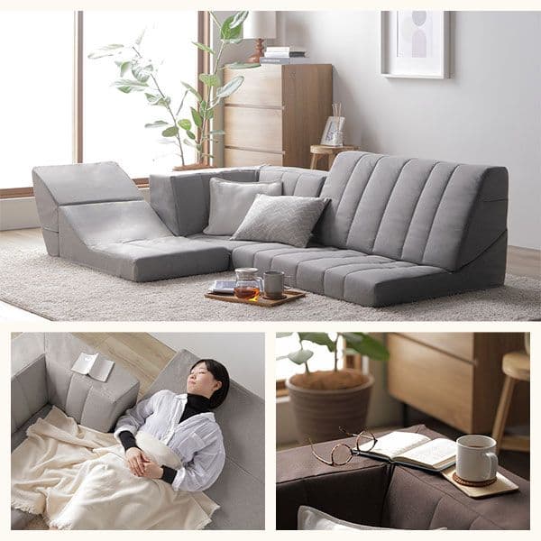 コーナー ソファセット 3点セット ライトグレー ハイバック リクライニング