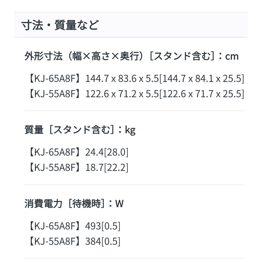 SONY ソニー 4K有機ELテレビ 65インチ KJ-65A8F ブラビア
