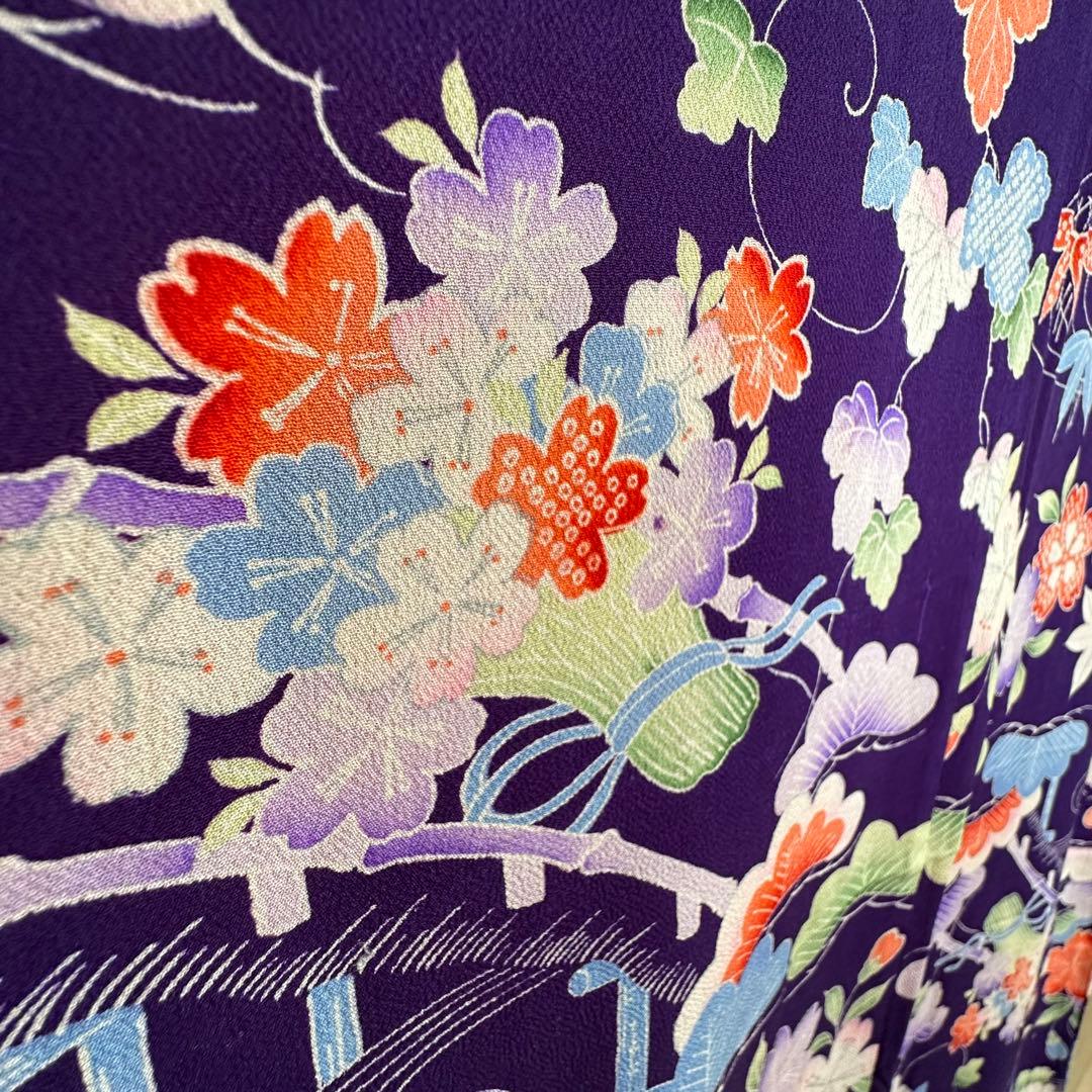 超美品　袷　絹　着物　アンティーク　小紋　145 紫　薄紫　ちりめん　レトロ