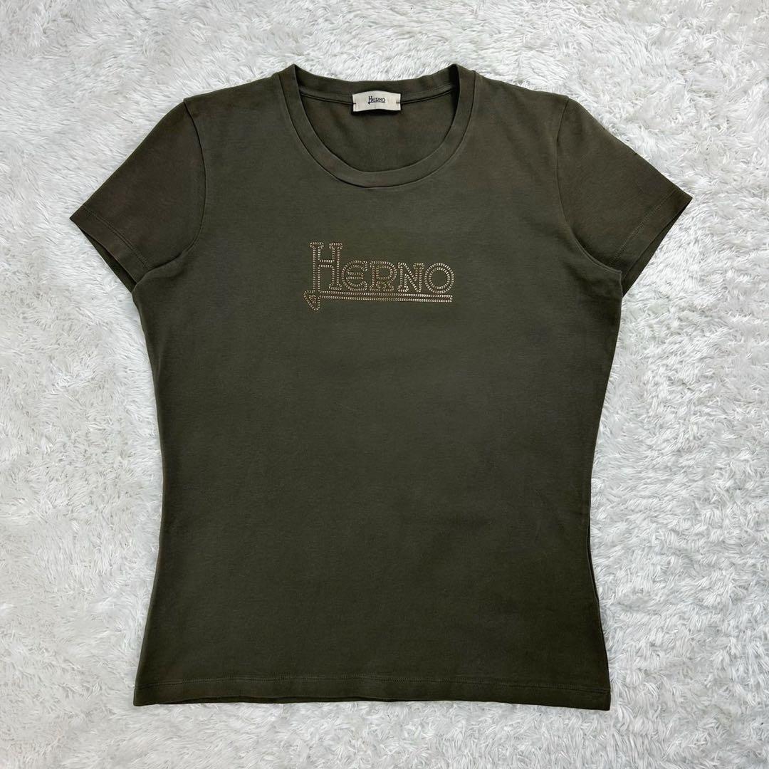【定番モデル】ヘルノ☆センターロゴTシャツ カーキ サイズ46 入手困難