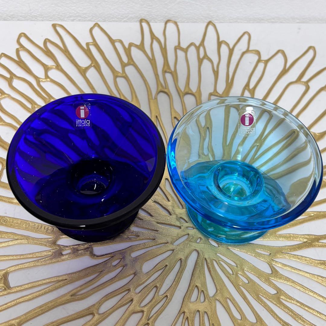  イッタラ　青と水色のクリアのキャンドルホルダー2個セット