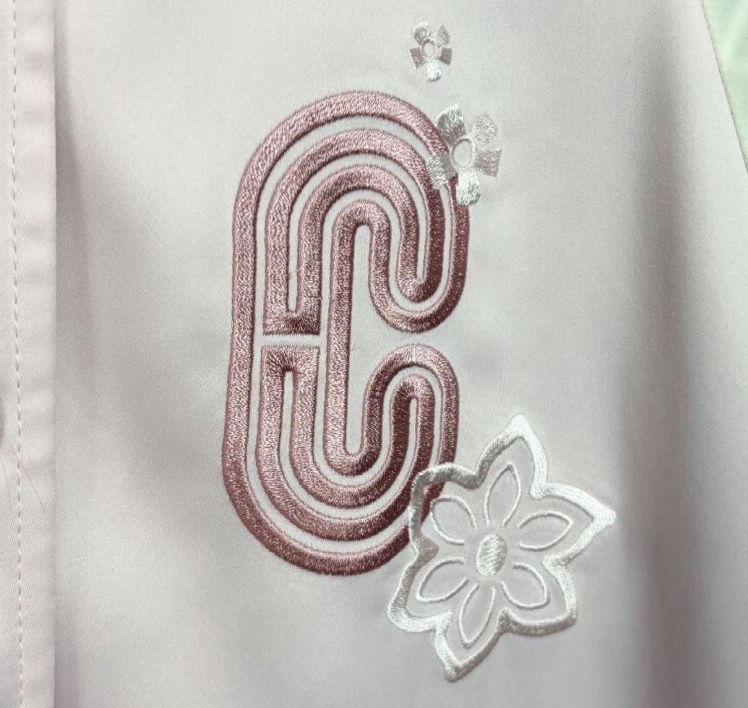 最終★美品★コーチCOACHシグネチャー　スカジャン刺繍ロゴジャケットピンク