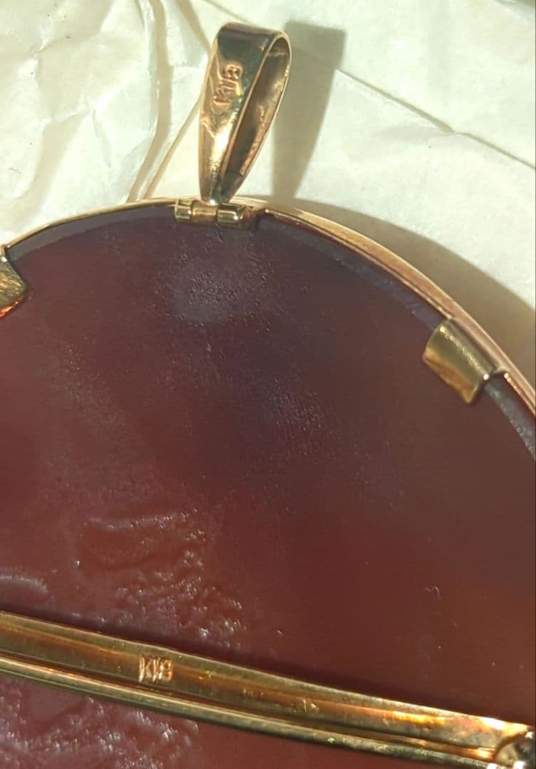 K18 シェルカメオ 大型 ブローチ ペンダント兼用 彫刻美 ヴィンテージ