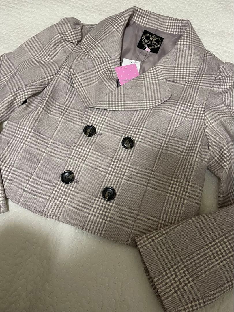 メゾピアノジュニア160チェック柄ジャケット×サスペンダースカート×リボンタイ