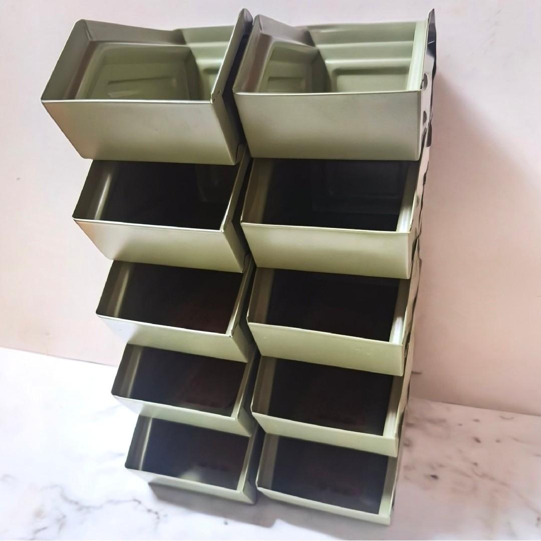 【 カーキ 10個セット 】 ブリキ調 スタッキング 収納 コンテナ ボックス