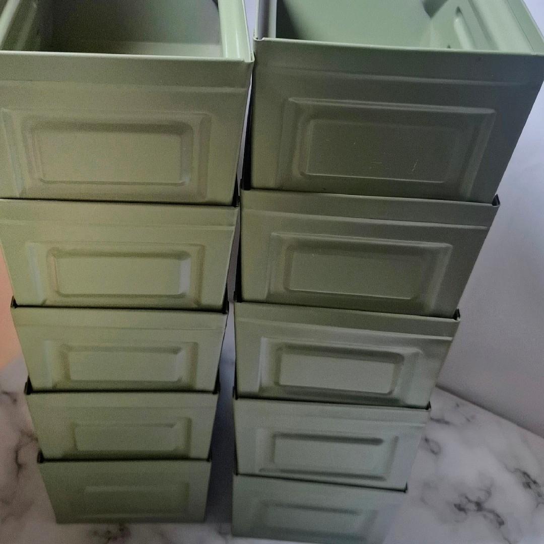 【 カーキ 10個セット 】 ブリキ調 スタッキング 収納 コンテナ ボックス