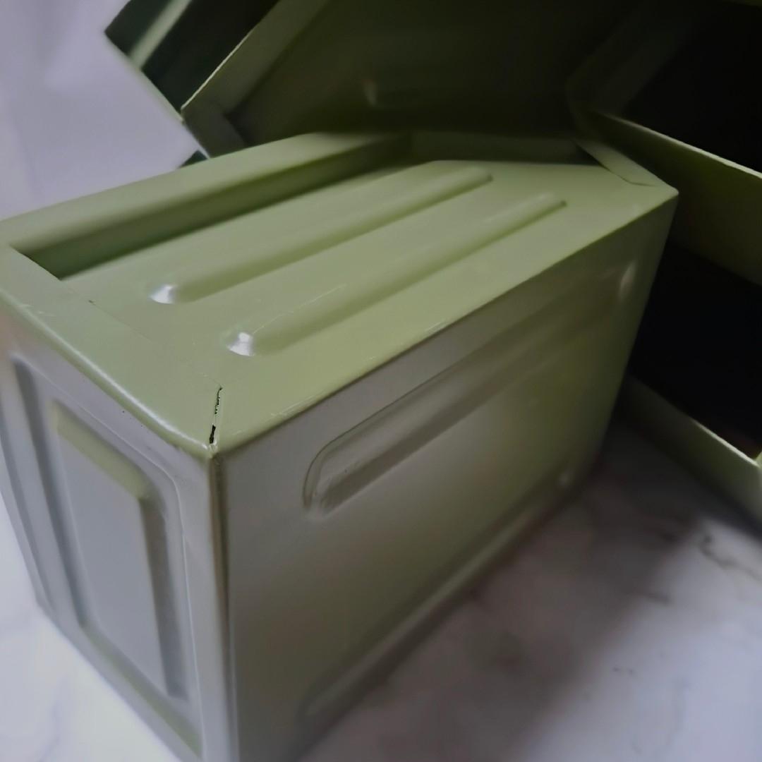 【 カーキ 10個セット 】 ブリキ調 スタッキング 収納 コンテナ ボックス