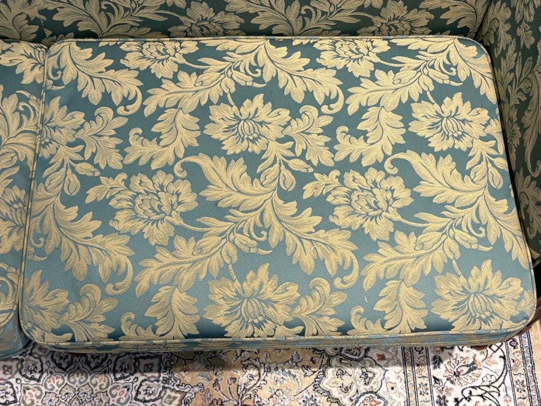 ②クラシック 3人掛けソファ 3Pソファ 花柄 グリーン ビンテージ nY