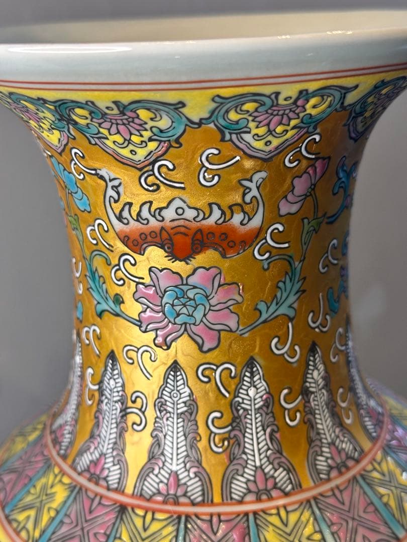 中国 清朝 大清乾隆年製 金彩 双龍文 大花瓶 骨董品 コレクション