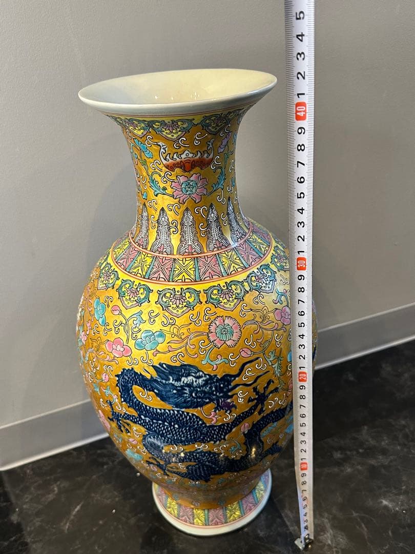 中国 清朝 大清乾隆年製 金彩 双龍文 大花瓶 骨董品 コレクション
