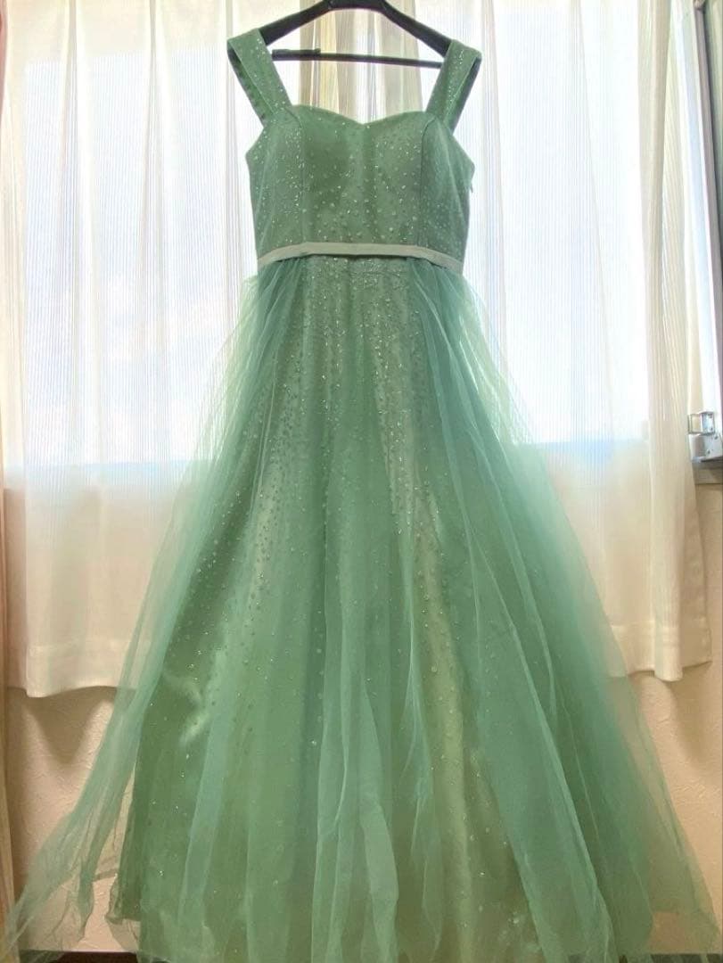 アナベル　アイスグリーンドットラメボリュームチュールドレス