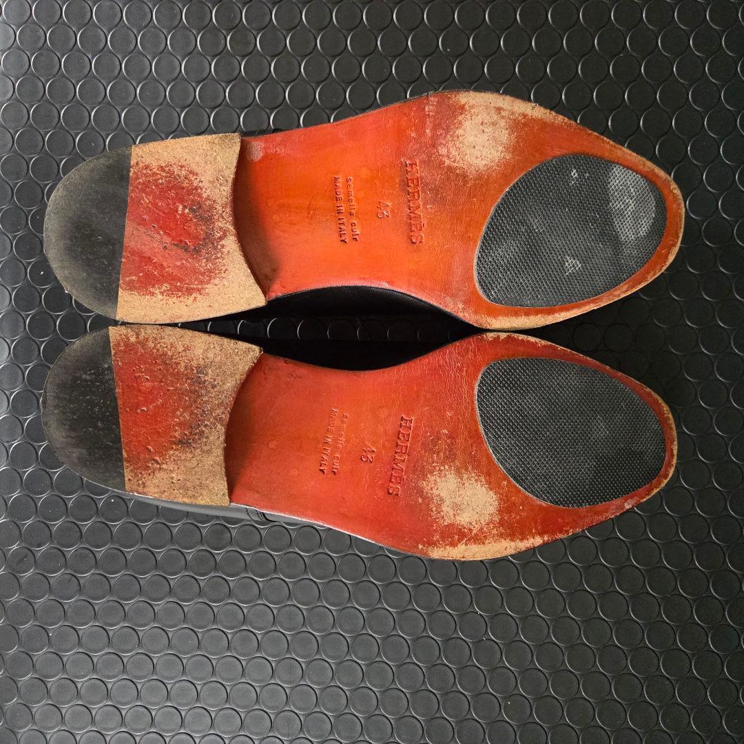 HERMES　ブラックレザー ドレスシューズ　プレーンツゥ 27㎝　箱