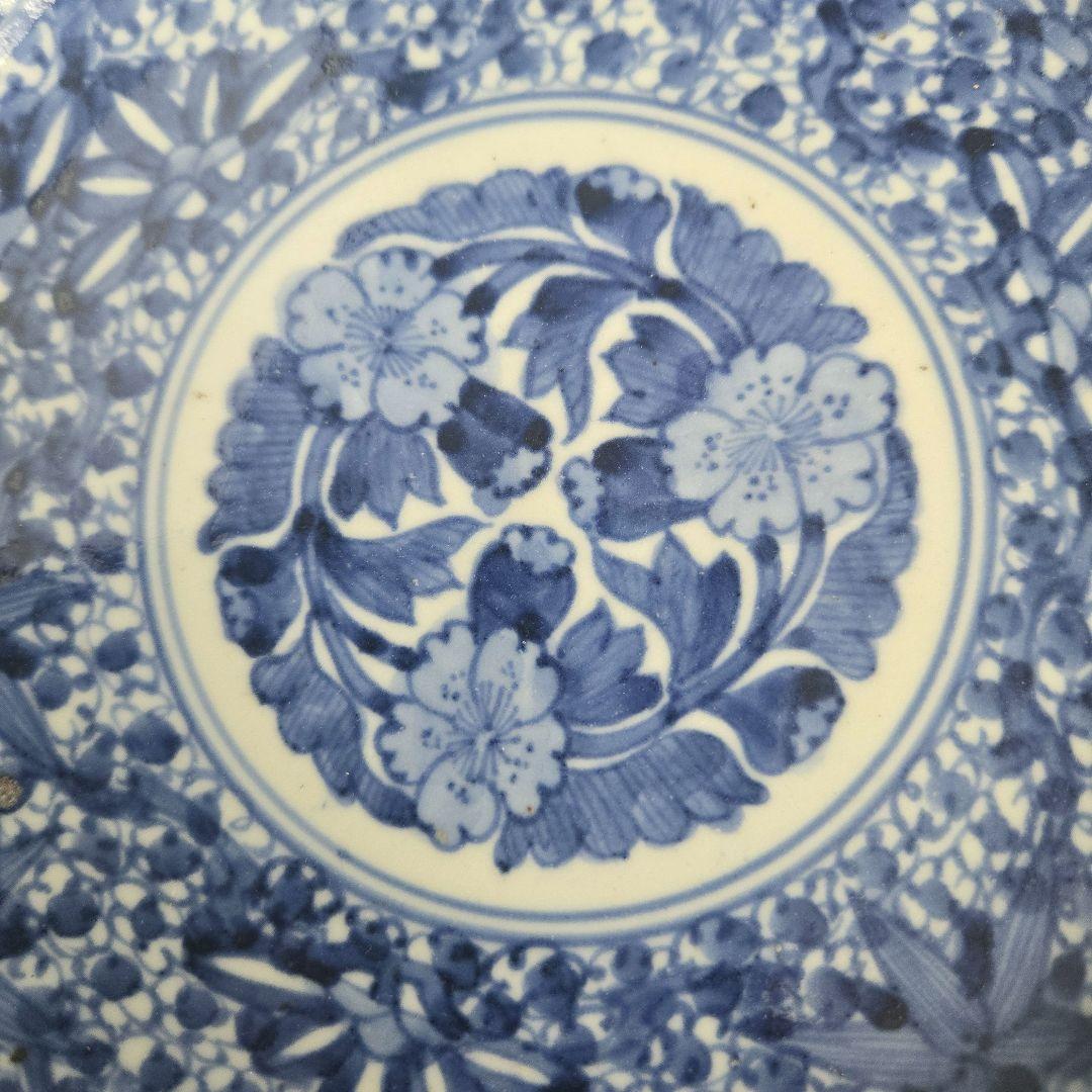 古伊万里　染付　六寸皿　花尽くし　江戸時代　金直し　金継ぎ　アンティーク　骨董