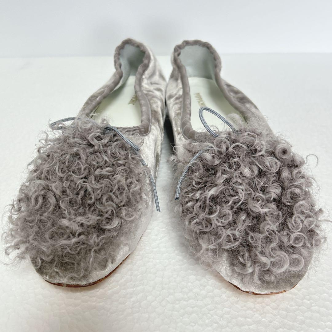 【新品 未使用】希少 PIPPICHIC グレー ファー付きフラットシューズ