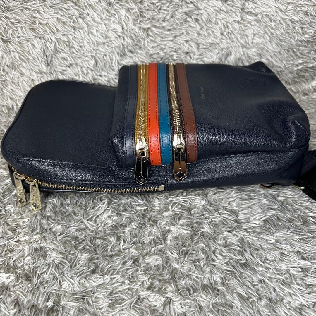 【極美品】ポールスミス　ショルダーバッグ マルチストライプ　ネイビー　レザー